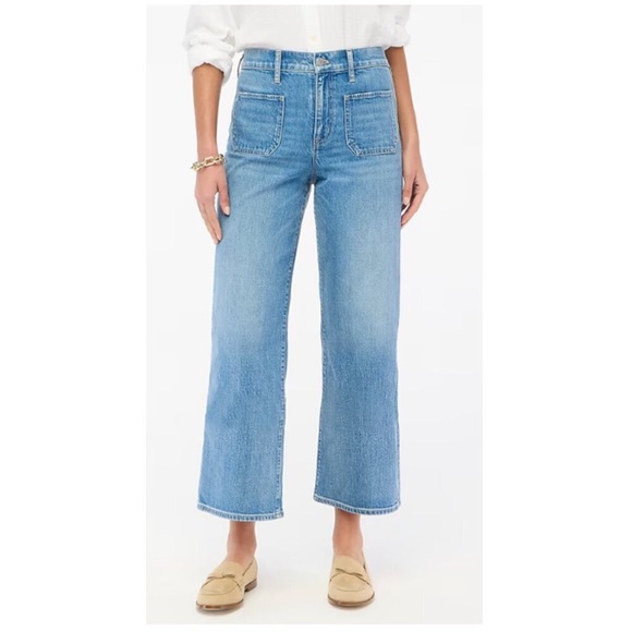 J Crew Wide-Leg Crop Jeans Light Wash Patch Pocket High Rise Waist Size 29 - Picture 1 of 9